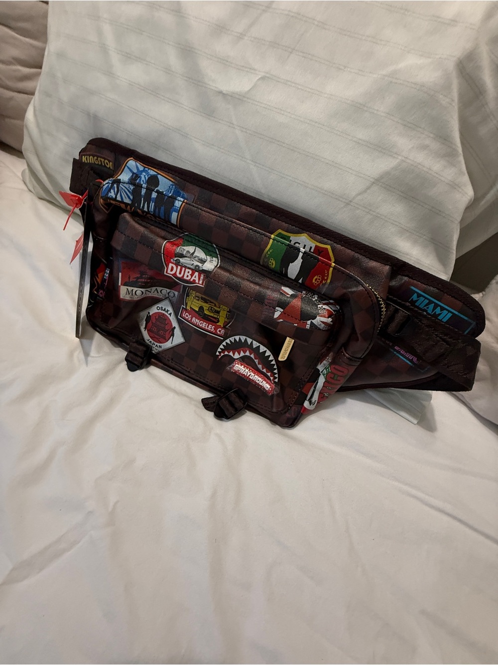 Sprayground Brown Checkerboard Sticker Belt Bag